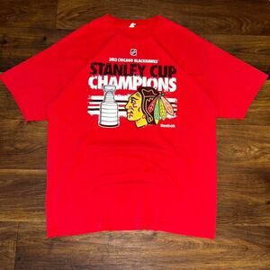 2013 Chicago Blackhawks Stanley Cup Champions Tee Red NHL Reebok XL